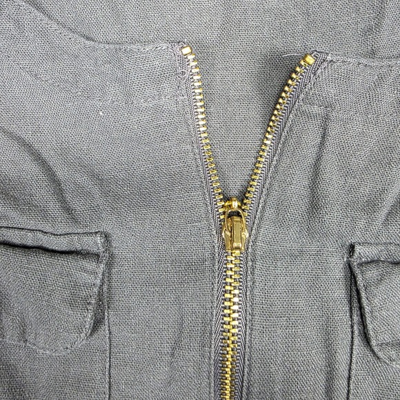 Ellen Tracy Blouse Women S Gray 3/4 Sleeve Zip Front Tassel Solid Gray Blouse - Picture 5 of 9